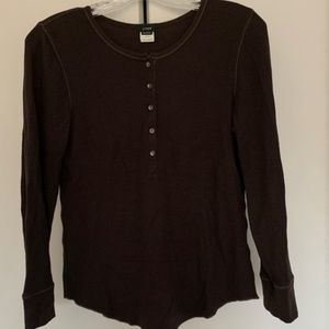 J Crew Brown Waffle-Knit Long-Sleeve Henley Shirt